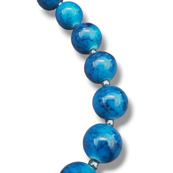 Vintage Blue Glass Bead Alternating Hematite Toggle Close Collar Necklace 19" - Picture 4 of 6